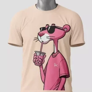 T-shirt noir Pink Panther - Logo vintage du cartoon - 100% coton